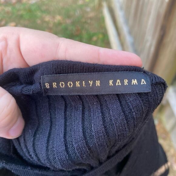 Brooklyn Karma Black Ribbed Cut Out Crop Sweater Top | L - Picture 4 of 5
